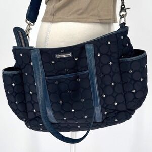 Rebecca Minkoff Diaper Bag OS Navy Quilted Studded Nylon Chic Mom Travel‎ Bag